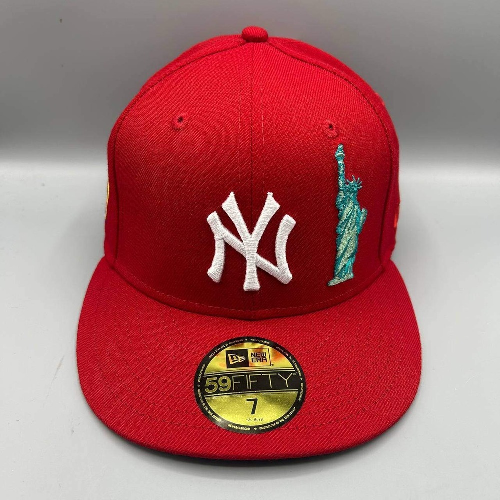 New York Yankees Hat Men 7 Red Gray 59Fifty New Era Fitted Cap Wool